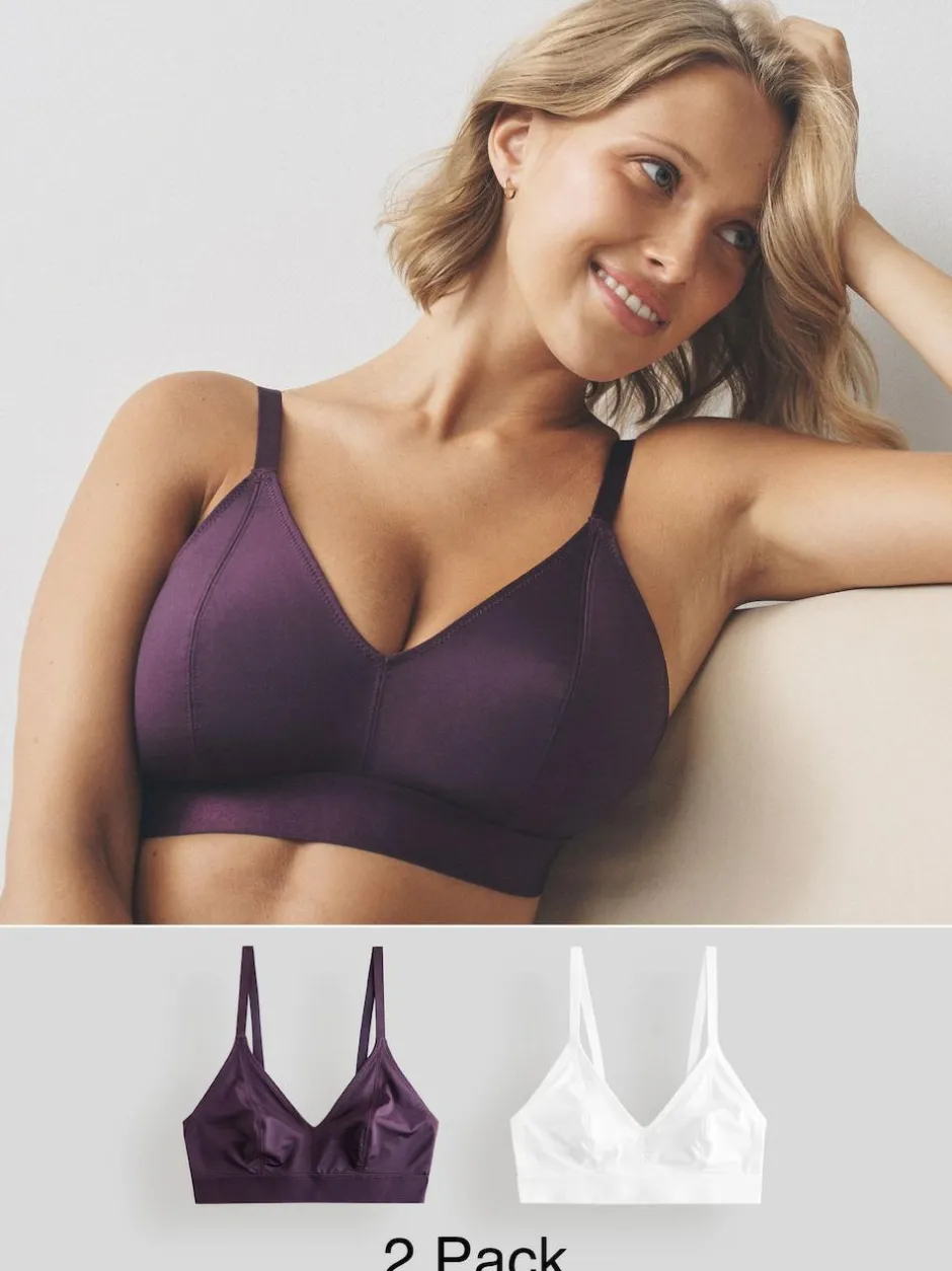 Next Bralette DD+ Ultimate Comfort Non Wire Bralettes 2 Pack Plum Purple/White Best