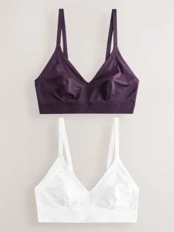 Next Bralette DD+ Ultimate Comfort Non Wire Bralettes 2 Pack Plum Purple/White Best