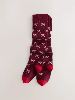 Next Plum Red Cotton Rich Bow Tights Discount