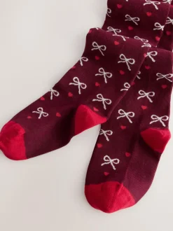 Next Plum Red Cotton Rich Bow Tights Discount