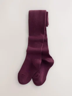 Next 3 Pack Cotton Rich Tights Plum Red Pink and Black
