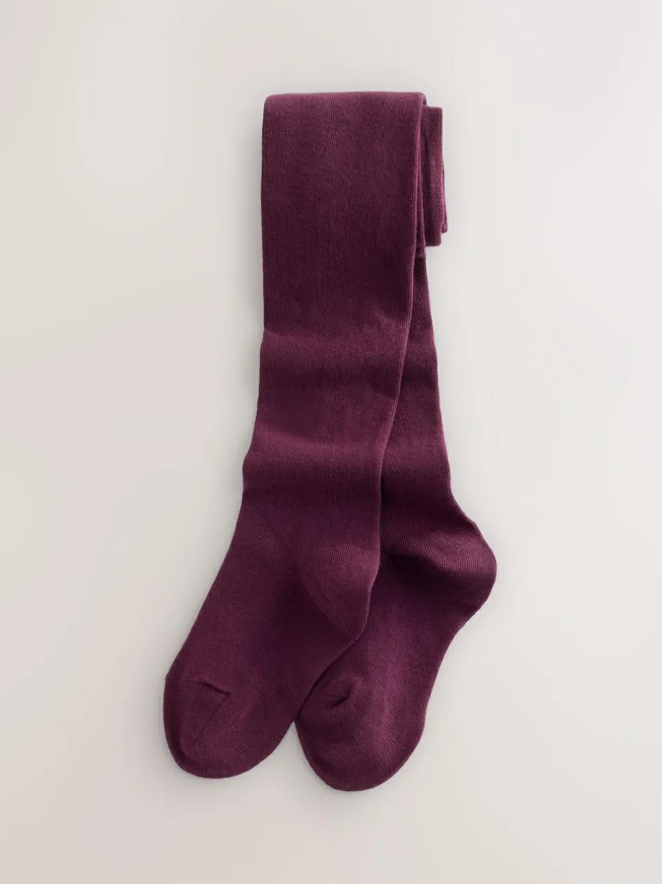 Next 3 Pack Cotton Rich Tights Plum Red Pink and Black