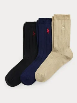 Polo Ralph Lauren Black Kids Ribbed Crew Socks 3 Pack Discount