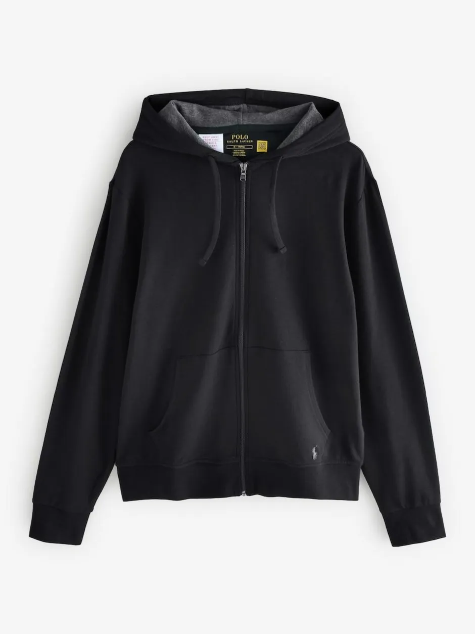 Polo Ralph Lauren Black Loungewear Zip Through Jersey Stretch Hoodie Hot