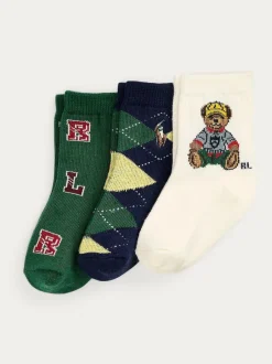 Polo Ralph Lauren Baby Bear Graphic Print Crew Socks 3 Pack Green Online