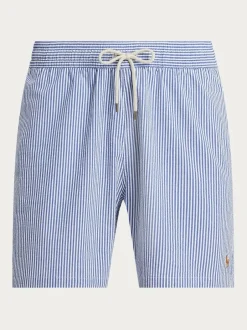 Polo Ralph Lauren Traveler Classic Seersucker Logo Swim Shorts Light Blue Clearance