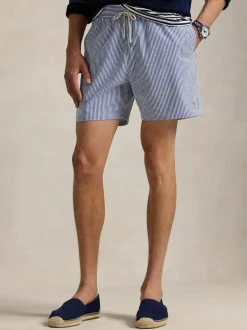 Polo Ralph Lauren Traveler Classic Seersucker Logo Swim Shorts Light Blue Clearance