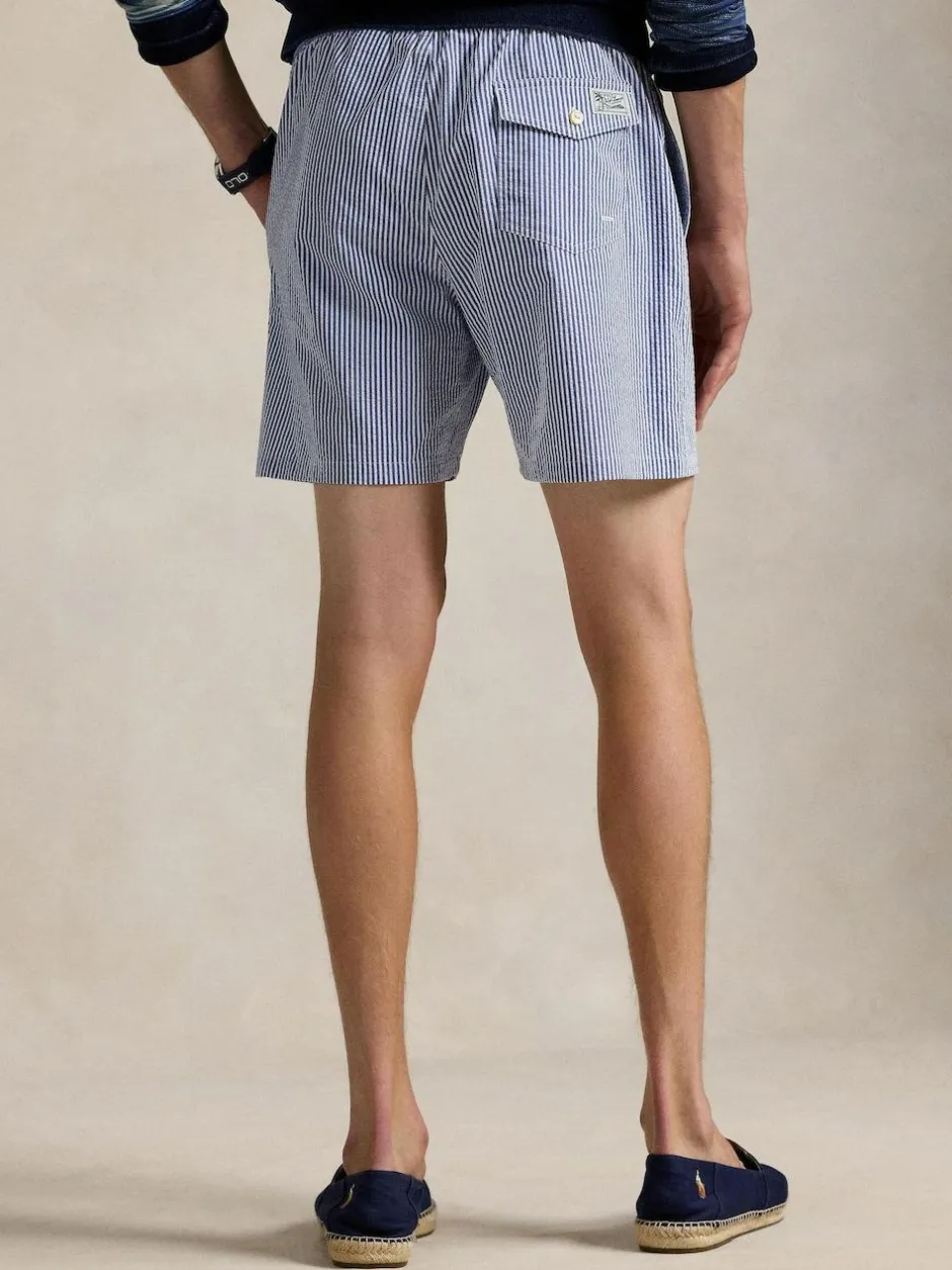 Polo Ralph Lauren Traveler Classic Seersucker Logo Swim Shorts Light Blue Clearance