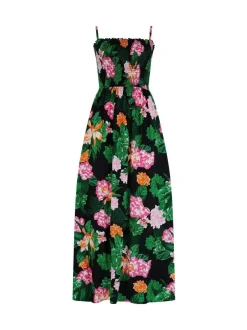 Pour Moi Black Floral Strapless Shirred Bodice Woven Maxi Beach Dress Online