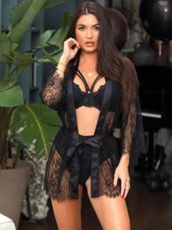 Pour Moi Black For Your Eyes Only Lace Robe Discount