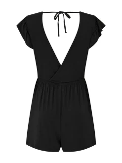 Pour Moi Frill Stretch Jersey Beach Playsuit Black Clearance