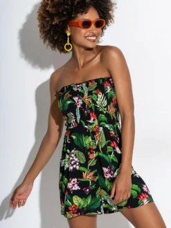 Pour Moi Strapless Shirred Bodice Woven Beach Playsuit Black Best