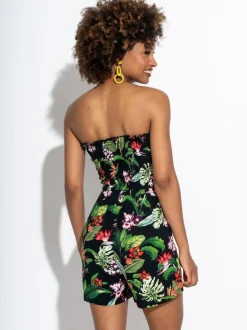 Pour Moi Strapless Shirred Bodice Woven Beach Playsuit Black Best