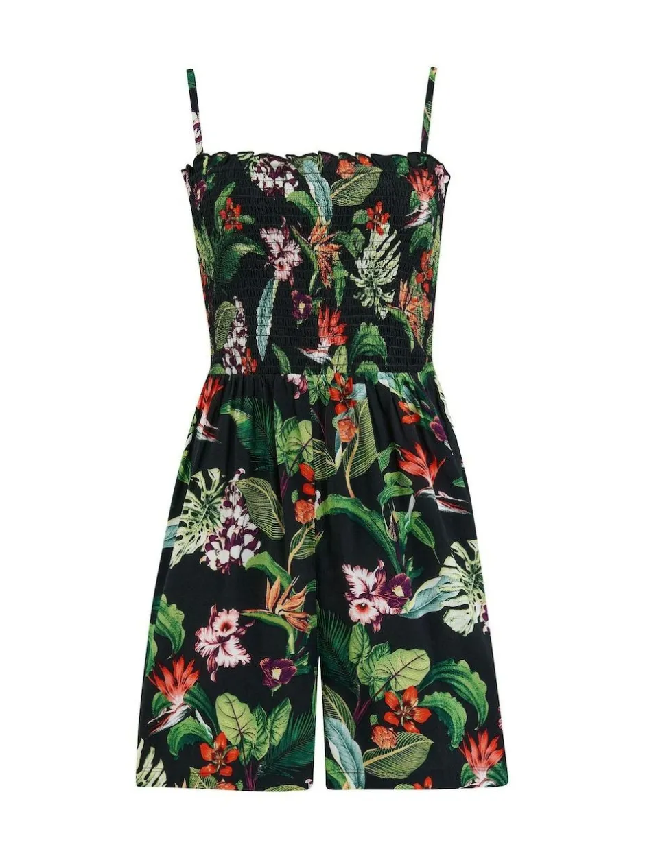 Pour Moi Strapless Shirred Bodice Woven Beach Playsuit Black Best