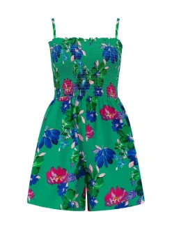 Pour Moi Strapless Shirred Bodice Woven Beach Playsuit Green