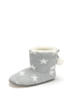 Pour Moi Grey Star Knit Faux Fur Lined Bootie Slippers Clearance