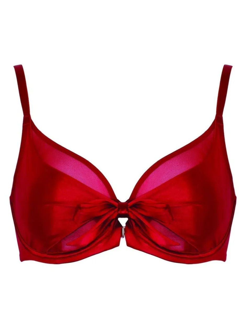 Pour Moi Red All Yours Satin and Mesh Front Fastening Bra New