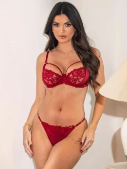 Pour Moi India Bold Floral Embroidery Non Pad Bra Red Discount