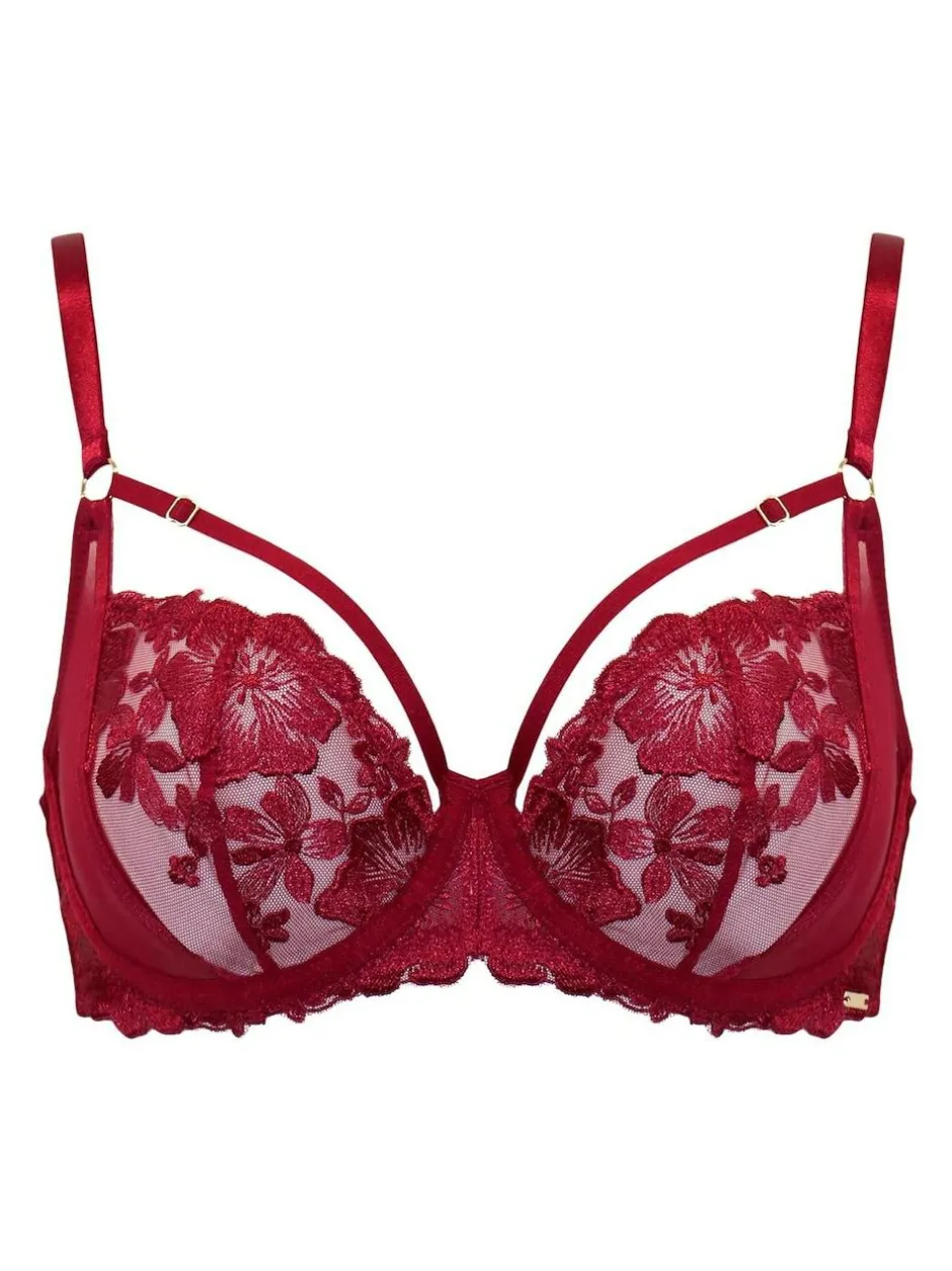 Pour Moi India Bold Floral Embroidery Non Pad Bra Red Discount