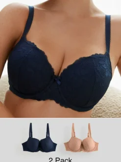 Next Pad Balcony DD+ Lace Bras 2 Pack Praline Nude/Navy Discount