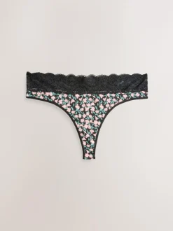 Next Thong Cotton and Lace Knickers 7 Pack Printed Spot Discount