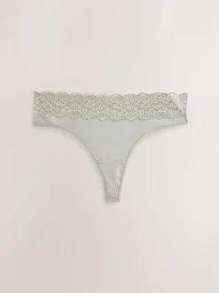 Next Thong Cotton and Lace Knickers 7 Pack Printed Spot Discount