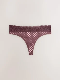 Next Thong Cotton and Lace Knickers 7 Pack Printed Spot Discount