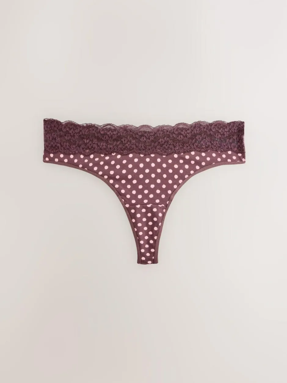 Next Thong Cotton and Lace Knickers 7 Pack Printed Spot Discount