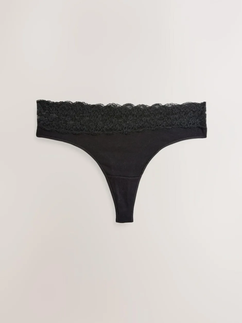Next Thong Cotton and Lace Knickers 7 Pack Printed Spot Discount