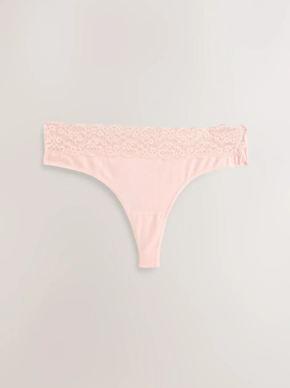 Next Thong Cotton and Lace Knickers 7 Pack Printed Spot Discount
