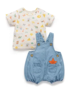 Purebaby Blue Dungaree And T-Shirt Set Clearance