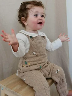 Purebaby Brown Quilted Embroidered Dungarees Discount