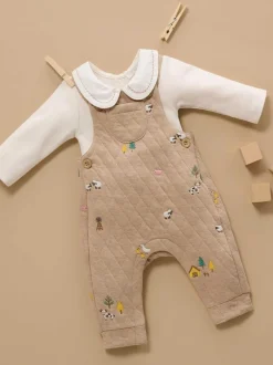 Purebaby Brown Quilted Embroidered Dungarees Discount