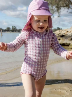 Purebaby Pink Frilly Long Sleeve Swimsuit New