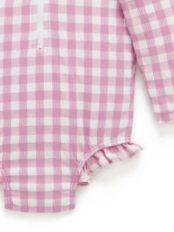 Purebaby Pink Frilly Long Sleeve Swimsuit New