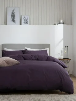 Next Purple Blackberry Cotton Rich Plain Duvet Cover and Pillowcase Set New