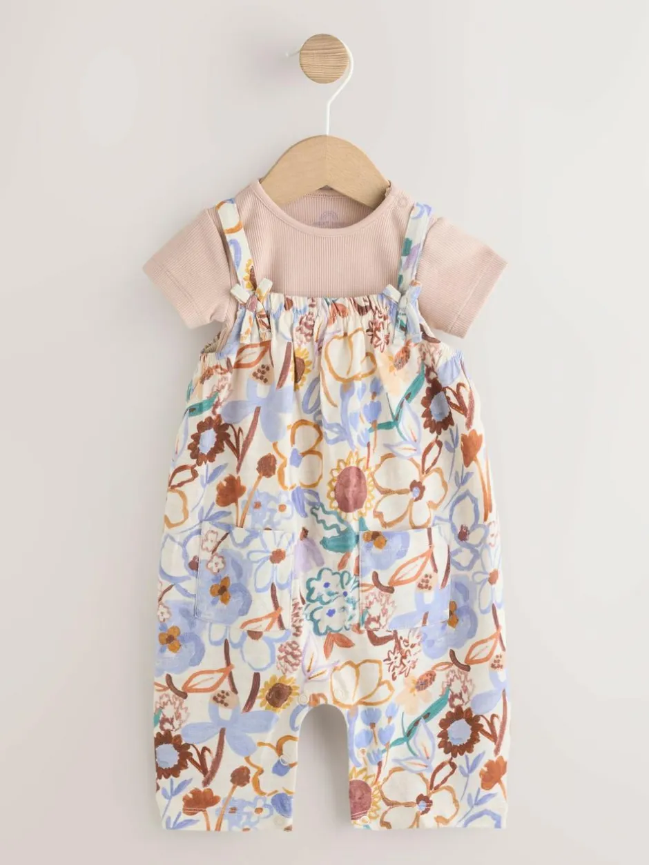 Next Baby Jersey Dungarees and Bodysuits Set 2 Piece (0mths-3yrs) Purple Floral New