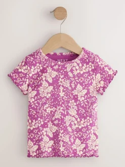 Next Short Sleeve Rib T-Shirt (3mths-7yrs) Purple Floral Discount