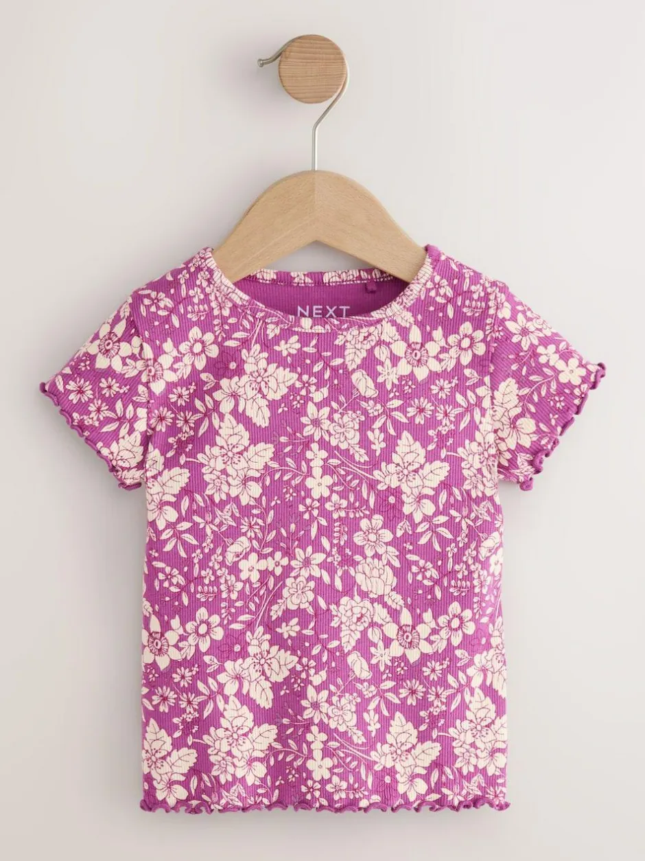 Next Short Sleeve Rib T-Shirt (3mths-7yrs) Purple Floral Discount