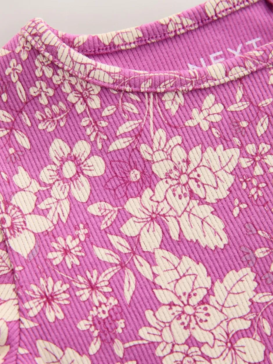Next Short Sleeve Rib T-Shirt (3mths-7yrs) Purple Floral Discount
