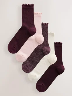 Next Purple Lettuce Welt Ankle Socks 5 Pack