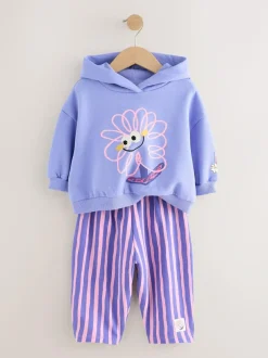 Next Purple Stripe Flower Hoodie & Barrel Leg Joggers Set (3mths-7yrs) Clearance