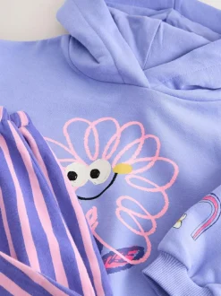 Next Purple Stripe Flower Hoodie & Barrel Leg Joggers Set (3mths-7yrs) Clearance