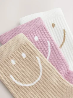 Next Purple, White and Neutral 3 Pack Cotton Rich Cushioned Sole Ankle Socks Clearance