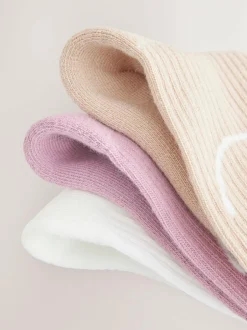 Next Purple, White and Neutral 3 Pack Cotton Rich Cushioned Sole Ankle Socks Clearance