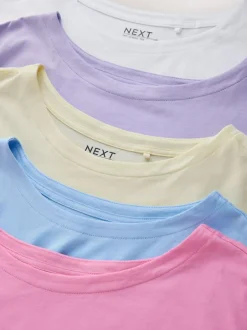 Next Cap Sleeve T-Shirts 5 Pack Purple/Blue/Butter Yellow/Pink/White Online