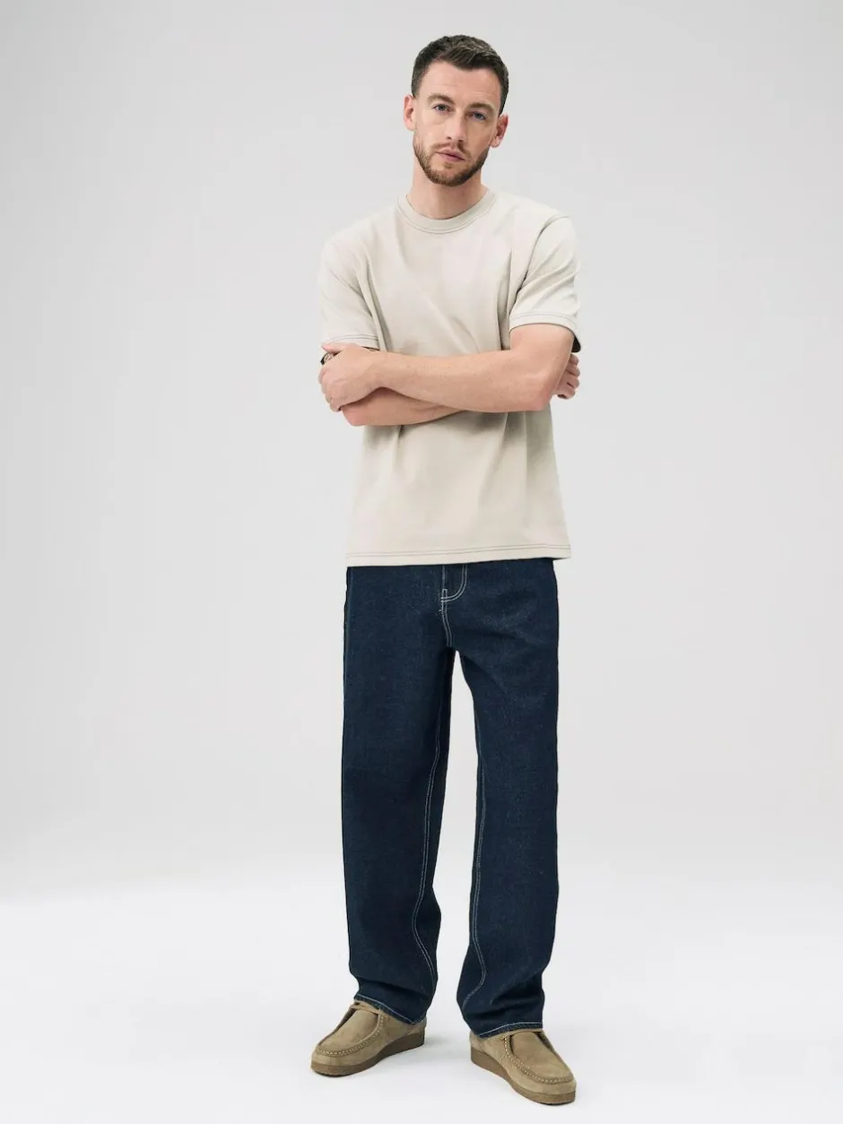 Next Putty Contrast Stitch Regular Fit Heavyweight T-Shirt Discount