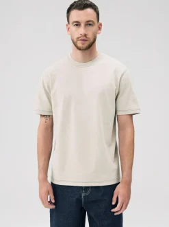 Next Putty Contrast Stitch Regular Fit Heavyweight T-Shirt Discount