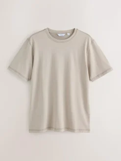 Next Putty Contrast Stitch Regular Fit Heavyweight T-Shirt Discount