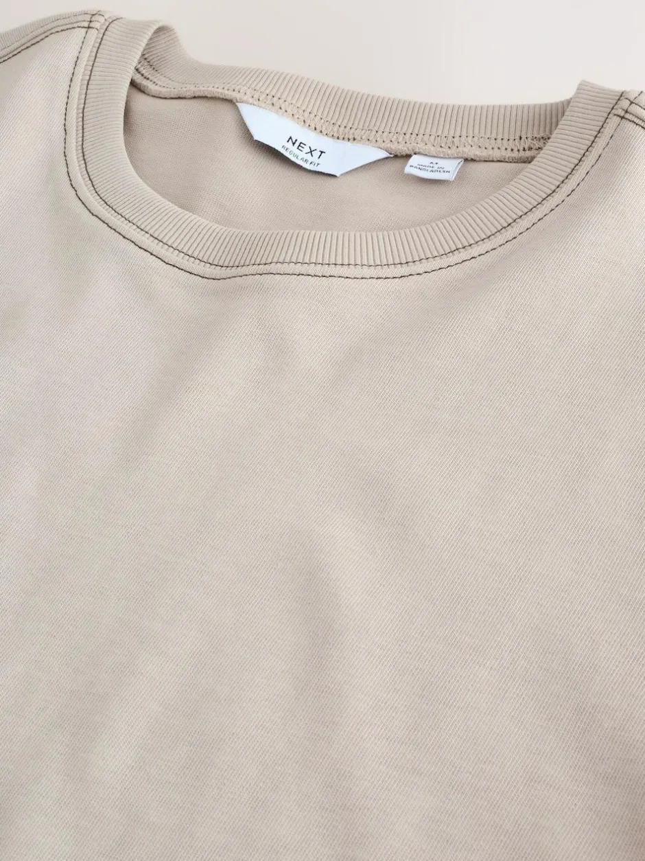 Next Putty Contrast Stitch Regular Fit Heavyweight T-Shirt Discount